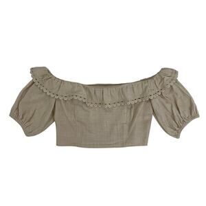 Express women's Cropped Short Sleeve off the Shoulder with Scallop Detail Top